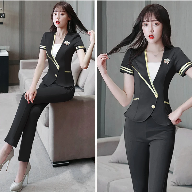 Hotel Etiquette Reception Waiter Work Clothes Spa Uniform Half Sleeves Sauna Foot Bath Uniform Beauty Salon Beautician Costume