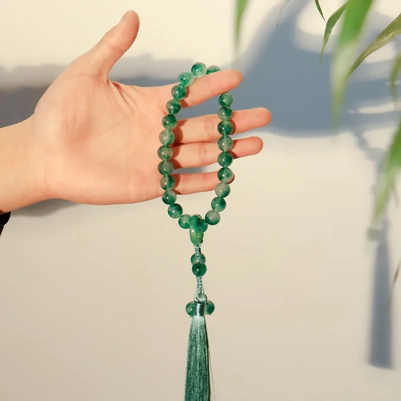 Floating flower Jade Stone 10mm Beads Tassel Bracelet Necklace Tibetan Buddhist Mala Buddha Charm Rosary Yoga Men Woman Jewelry