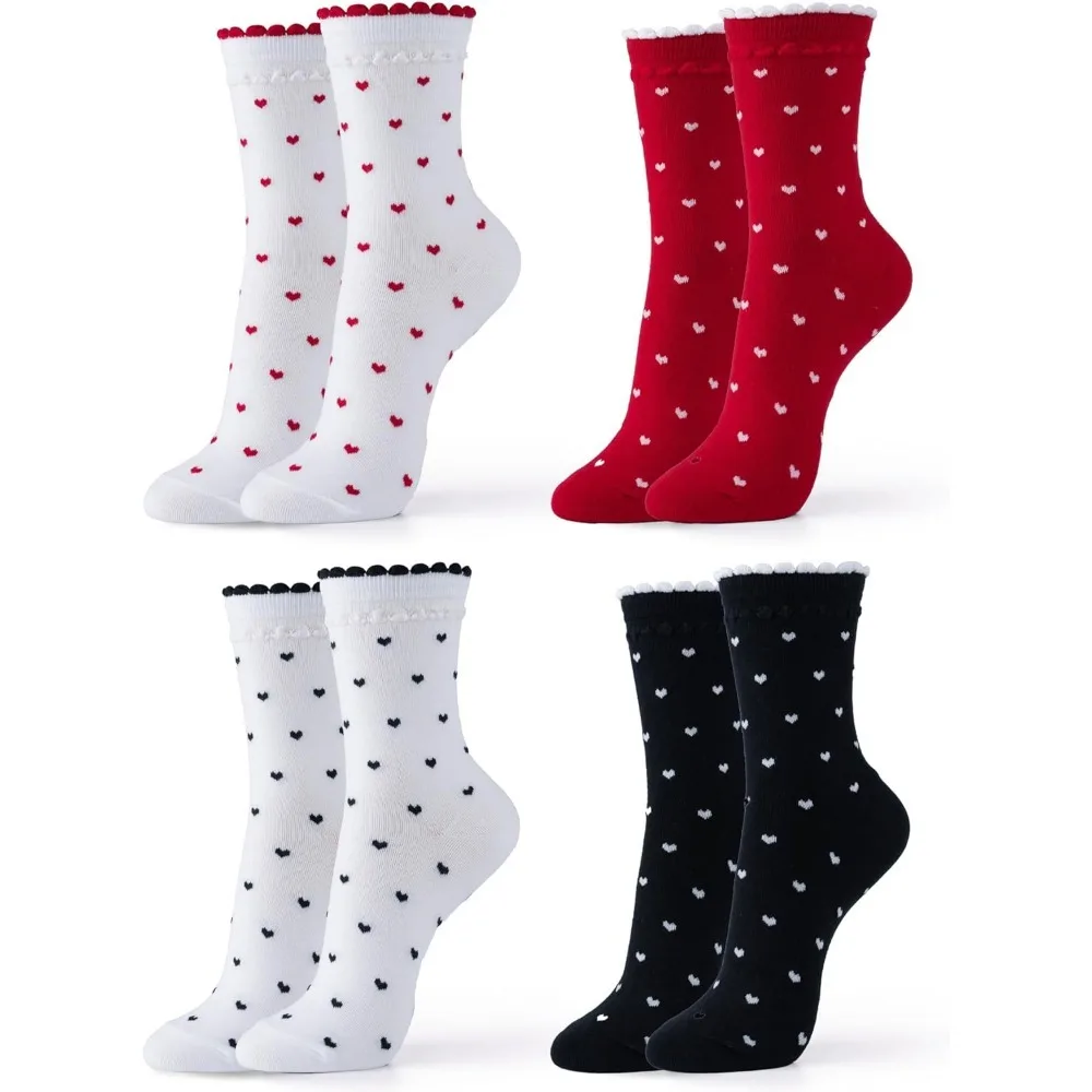 

Women's Cotton Crew Socks - Cute Flower Graphic Polka Dot Striped Heart Patterned - Ladies Girls Casual Socks Size 6-8