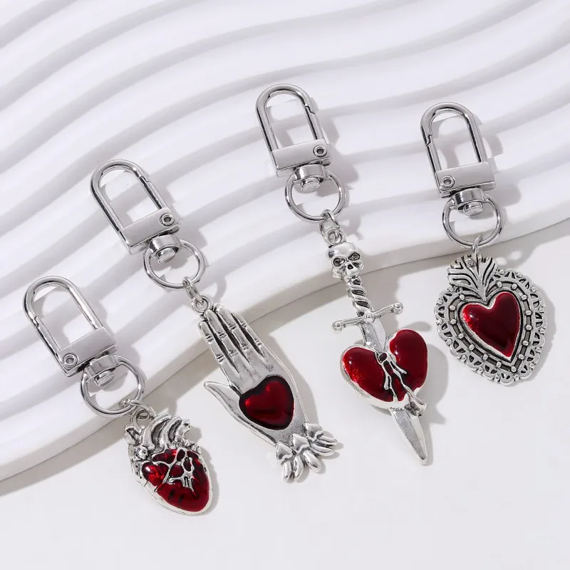 1szt Valentine's Day Red Love Palm Heart Keychain New Sweet Cool Gothic Style Halloween Car Bag Pendant For Making Handmade DIY