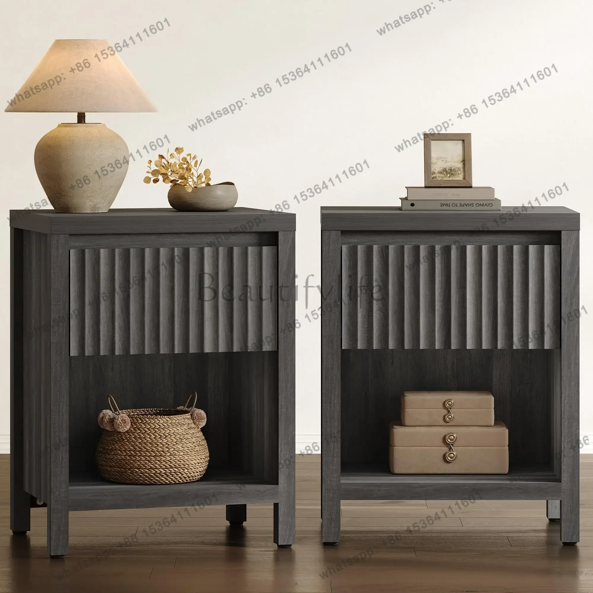 Factory Direct Fluted Night Stand Set Of 2, Modern Nightstands With Drawer