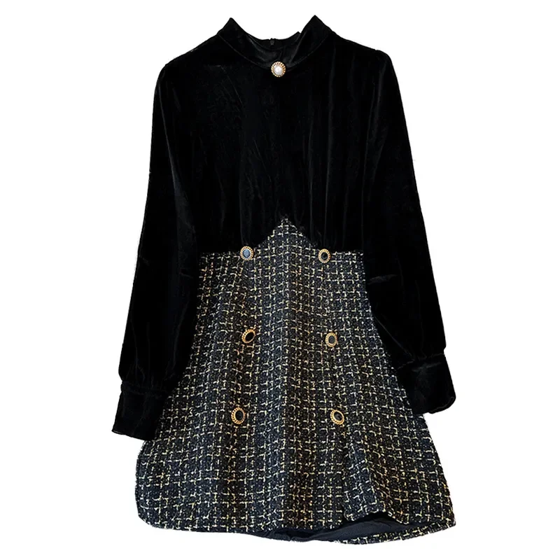 

Plus Size 4XL Women Dress 2024 Autumn Winter New French Velvet Fashion Spring Dress Black Loose Long Sleeve Vestidos Tops Female