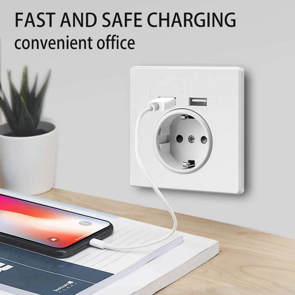  Herepow Usb Wall Power Google Home Appliance Sockets 16A EU Standard Outlet 110V-250V Dual USB Electrical Socket Charger Port 