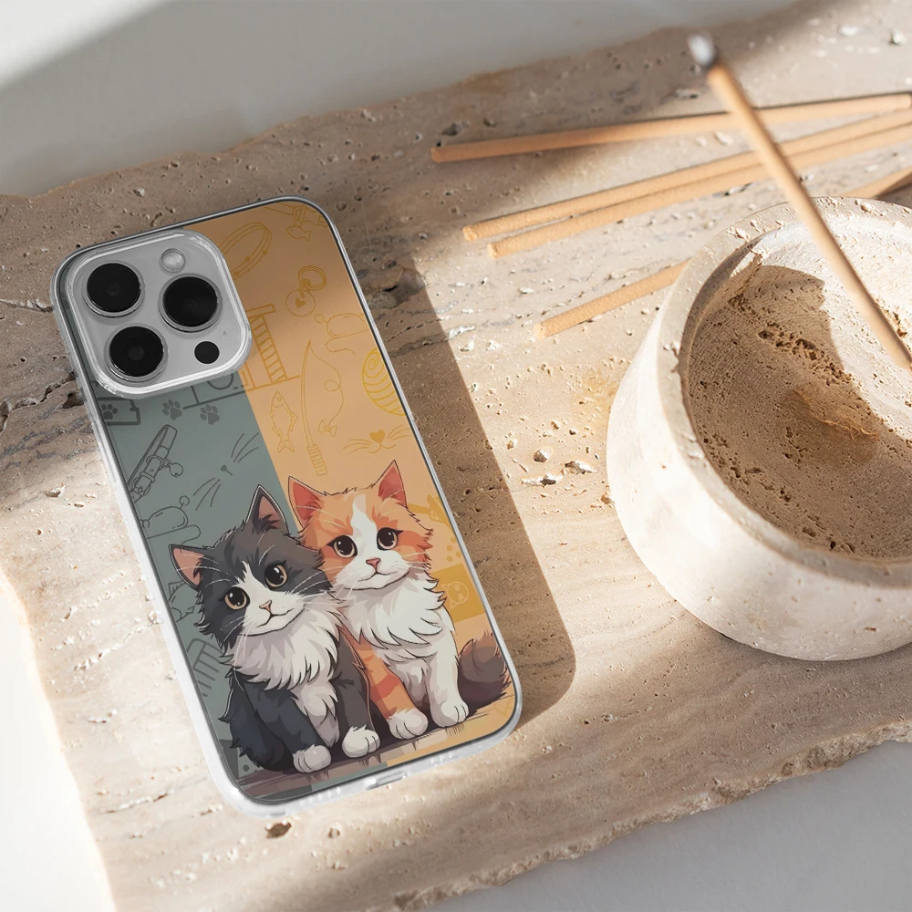 Cartoon Cat Phone Case for IPhone 16 13 14 15 Pro Max Healing Beauty Phone Case for IPhone 12 13 Mini X XR XS Soft Cover