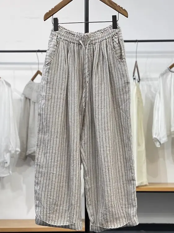 

High Waist Loose Fit Striped Lantern Pants Casual Commute Style plus Size Women's Fashion Summer Trousers Vintage Trend