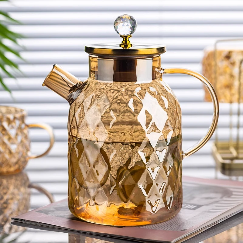 High Borosilicate Glass Water Pitcher - Amber Cold Beverage Jug, Large Capacity, Heat-Resistant for Tea & Home Use