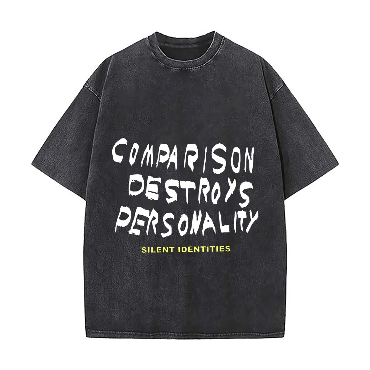 Silent Identities Motivational Graffiti Canvas Poster Vintage Distressed Loose Streetwear Tops for Campus Days