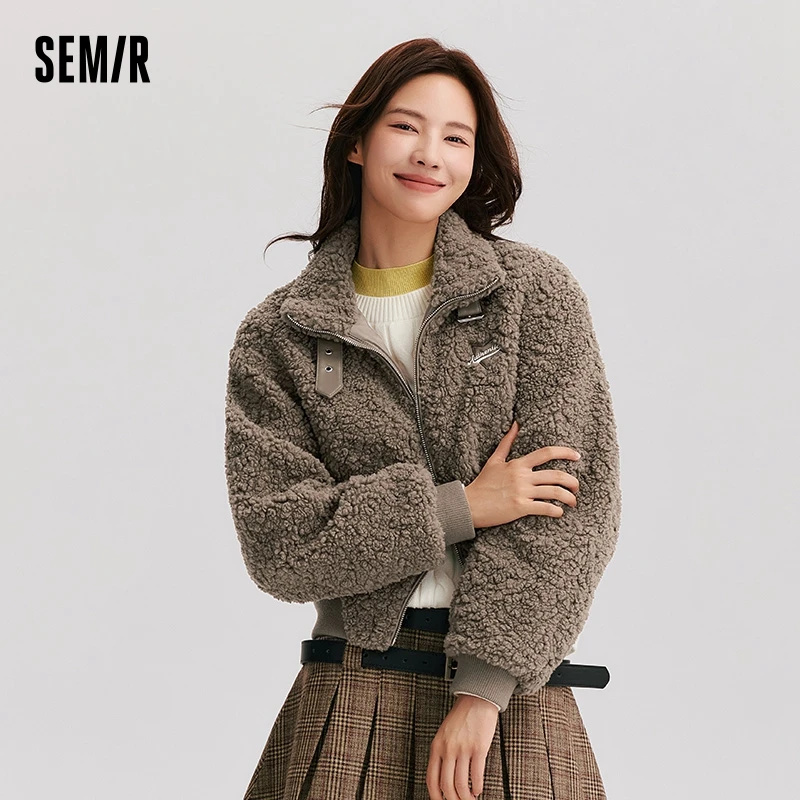 Semir Coat Women Short Height-Enhancing Petite Gentle Temperament 2024 Winter New Stand-Up Collar Furry Jacket