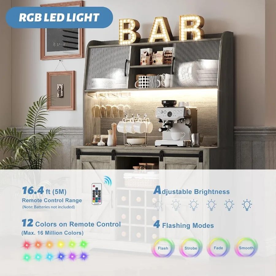 65 بار القهوة مزرعة القهوة بار مع محطة شحن مصباح ليد خزانة بوفيه مع تخزين طويل القامة بار المطبخ خزانة القفص ث