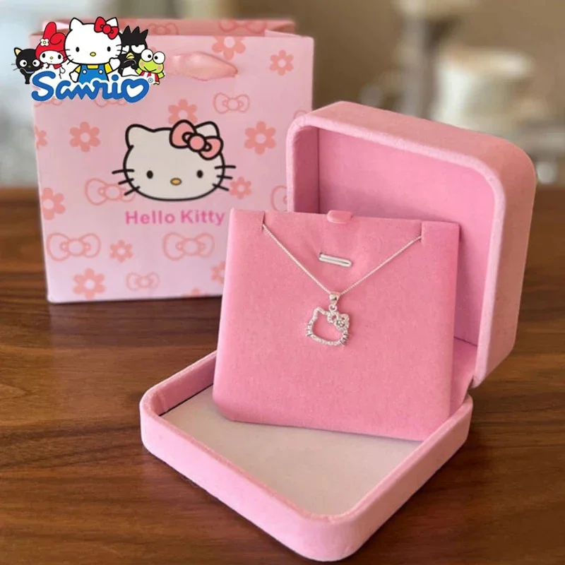 

Sanrio Anime Hello Kitty Y2k Necklace Women Kawaii Diamond Pendant Kitty Stuff Collarbone Chain for Girls Lady Christmas Gift