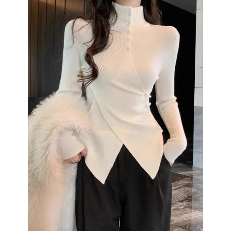 

Turtleneck Long Sleeve Knitted Top for Women Autumn Winter New All-match Lazy Sweaters Mujer 2025 Slim Fit Bottoming Pullovers