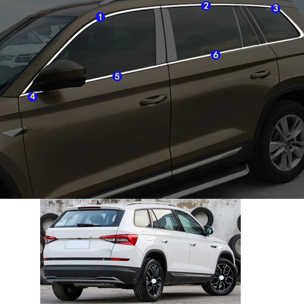 For Skoda Kodiaq 2017 2018 2019 2020 2021 Car Sticker Garnish Pillar Window Middle Strip Trim Frame Hoods