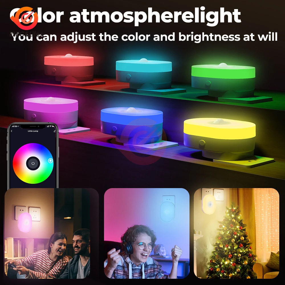 Wi-Fi Smart Led Night Light PIR Датчик движения ЕС Великобритания Подключаемый настенный светильник Теплый белый RGB Приложение для комнаты Голос для Alexa Google Home