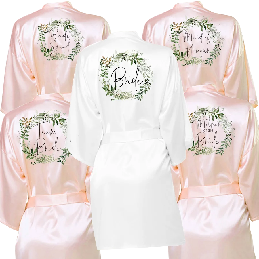 Champagne bathrobe bride satin-silk kimono women bridal party sister team mother shower sleepwear bridesmaid wedding short robes