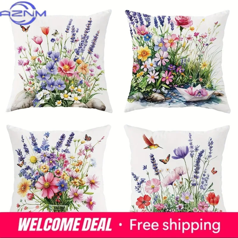 Luxurious Gold - embellished Floral PillowcasesLiving room sofa cushion cover, soft and comfortable, bedroom room decoration