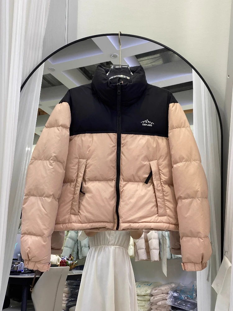 

Женский пуховик, зимние американские повседневные короткие парки, новинка 2024, корейский воротник-стойка, теплый толстый белый утиный пуховик, верхняя одежда