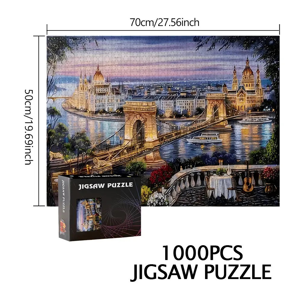 Budapest Night Cityscape Bridge Puzzle für Erwachsene, Reisethema, geistiges Spiel, Heim- und Freizeit, dekoratives Puzzle-Spielzeug