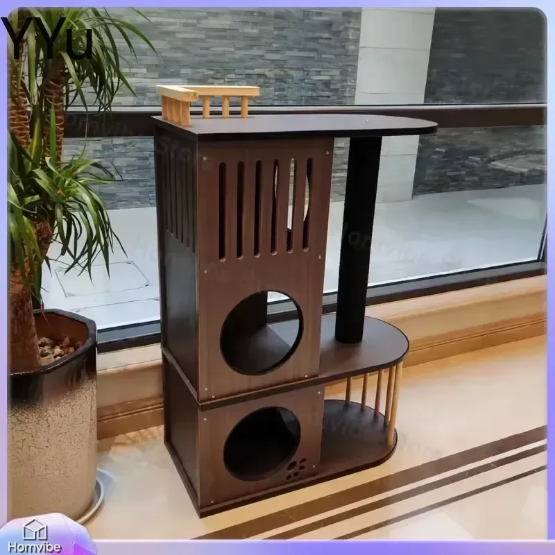 for Solid Wood Cat Tree Tower Plush Bed Sisal Scratching Post Large Cat Condo Furniture for Big Cats Kittens Indoor Activity