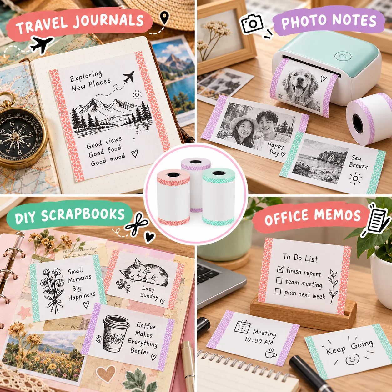 57x30mm Color Border Thermal Paper Roll Non Adhesive Printable Compatible for Mini Portable Pocket Printer Photo Note Tag
