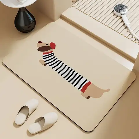 Dachshund puppy absorbent floor mat  mud bathroom door foot pad non-slip toilet toilet door cute foot pad