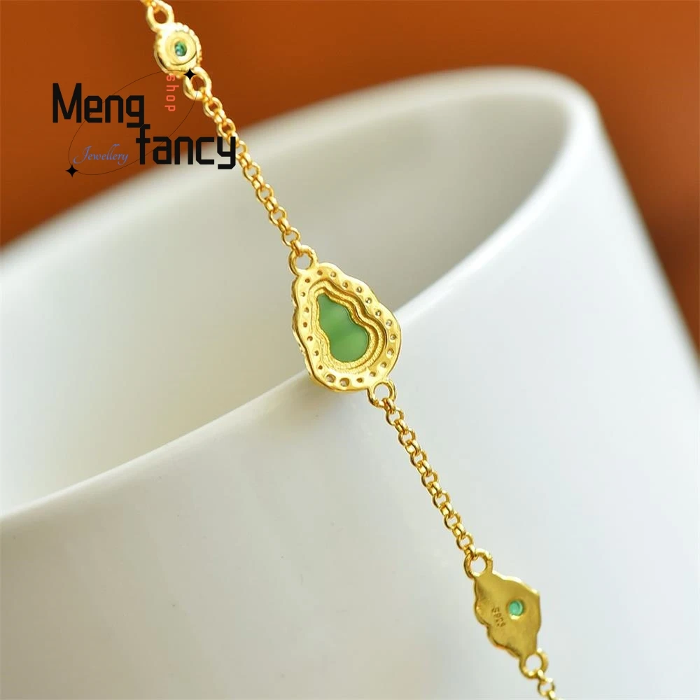 S925 Silver With Hetian Jasper Gourd Exquisite Elegant Simple High-grade Bracelet Sexy Young Girls Luxury Couple Fashion Jewelry