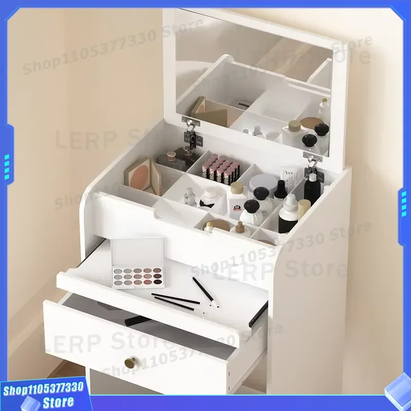 Modern Minimalist Makeup Table With Flip Up Mirror Small Vanity Desk For Bedroom Integrated Storage Nightstand Compact