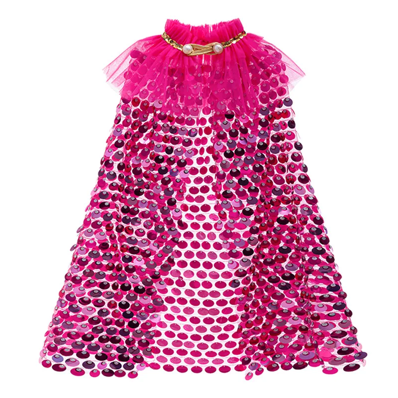 Girls Magic Glitter Cape, Sparkling Sequin Princess Cape with Button Closure, Suitable for Dress Up, Party, Prom, Show and Gift
