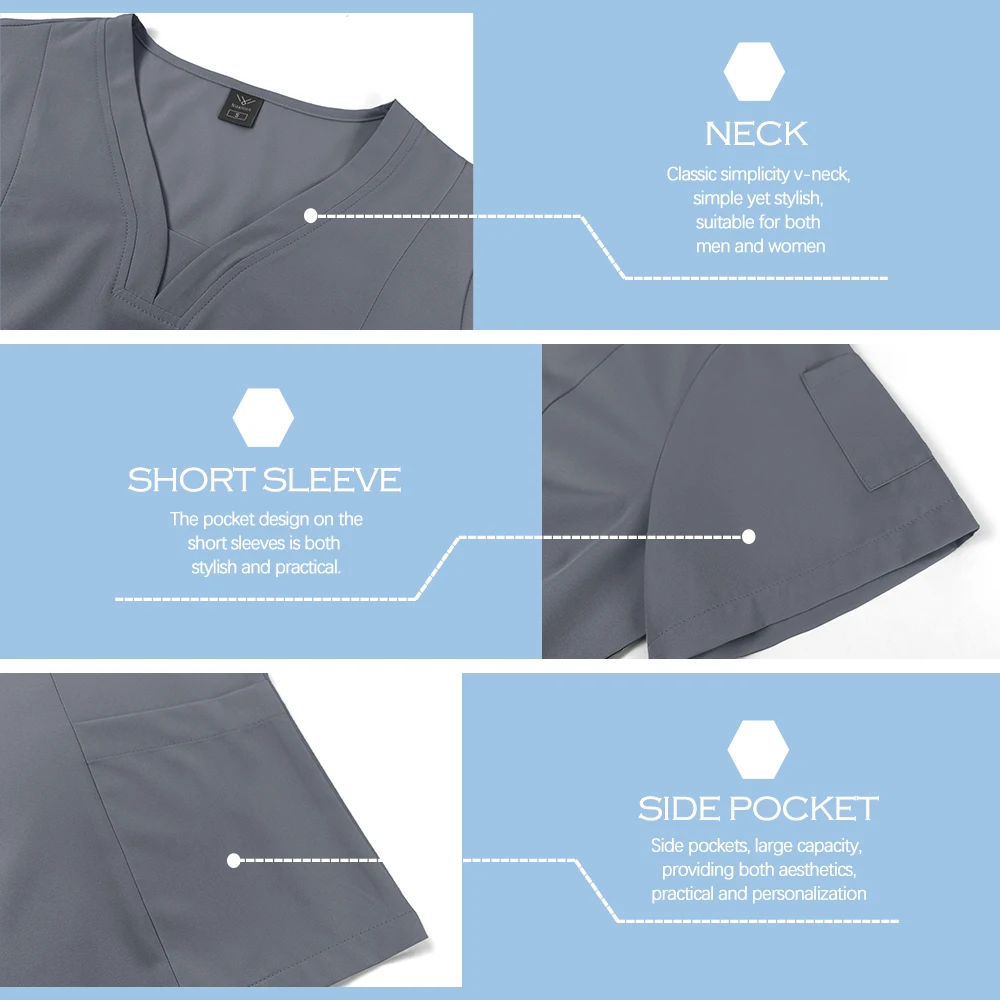 Manga curta esfrega terno elástico leve workwear dentistas médicos e cirurgãos uniformes de trabalho feminino masculino jogging calças conjunto