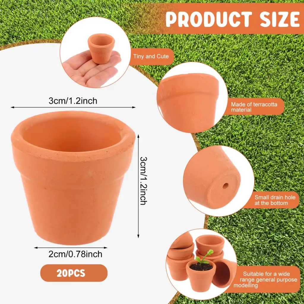 20 Pcs Mini Clay Planter 1.2 Inch Terracotta Pots Small Plant and Flower Pots with Drainage Holes Succulents Small Plant Nursery