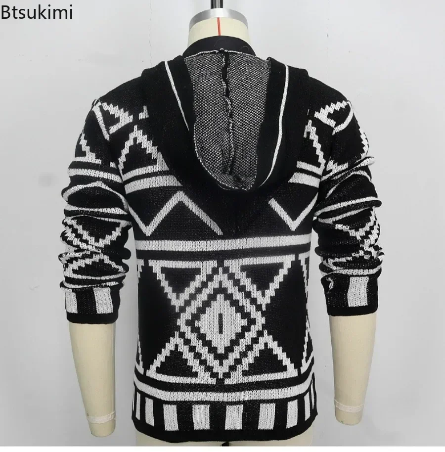New Vintage Men's Sweater Autumn Winter Knitted Cardigan Sweater Mid-length Jacquard Knitwear Coats Man Clothing 2025 Streetwear