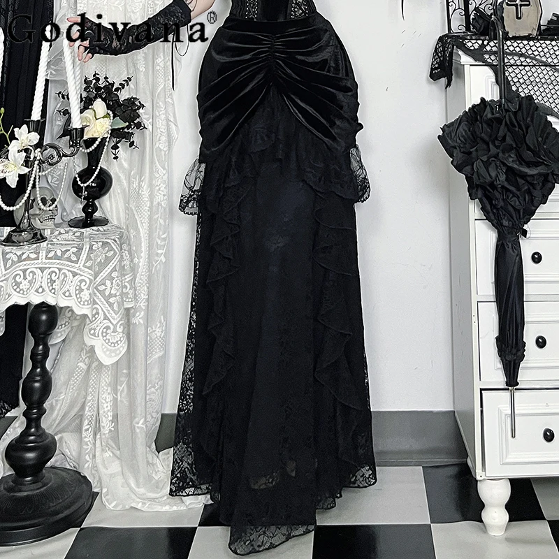 Abito da banchetto da donna Set gonna stile gotico Costume cosplay nero Abiti Street Style femminile Abiti eleganti Lolita neri