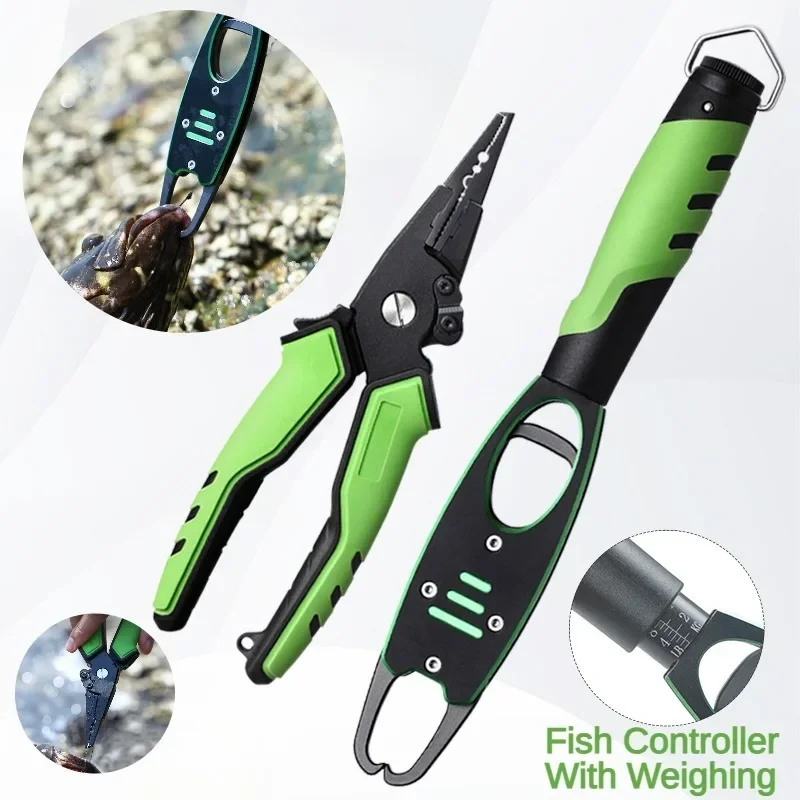 

Portable New color Multifunctional Aluminium Fishing Pliers set with fishing lip grip Weight Scale & Fishing pliers Tackles