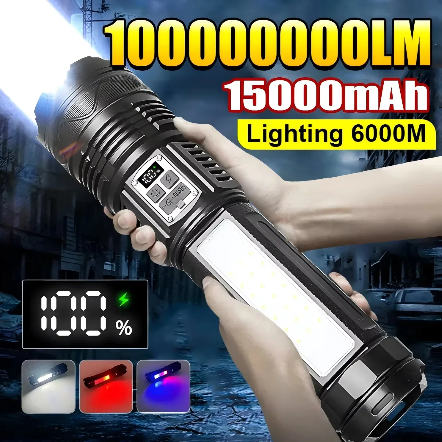 1000000LM  Most Powerful LED Flashlight Rechargeable Type-c Flashlight Long Range 6000M Tactical Torch Light For Fishing Hunting