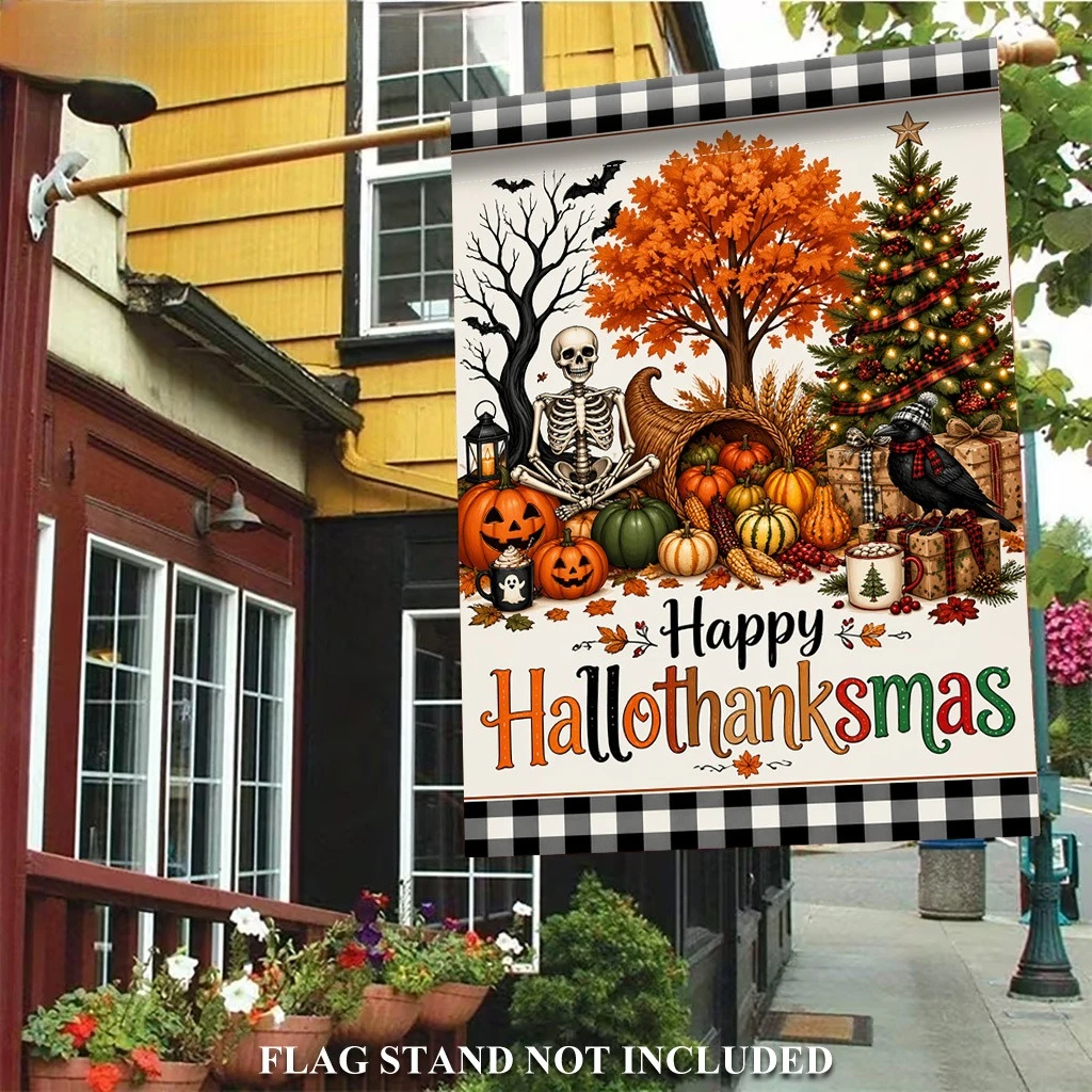 2D Flachdruck Gartenflagge, Thanksgiving Halloween Weihnachten Flachs-Gartenflagge, Feiertags-Hofbanner, Herbstdekoration, Gartenflagge – Detail 5