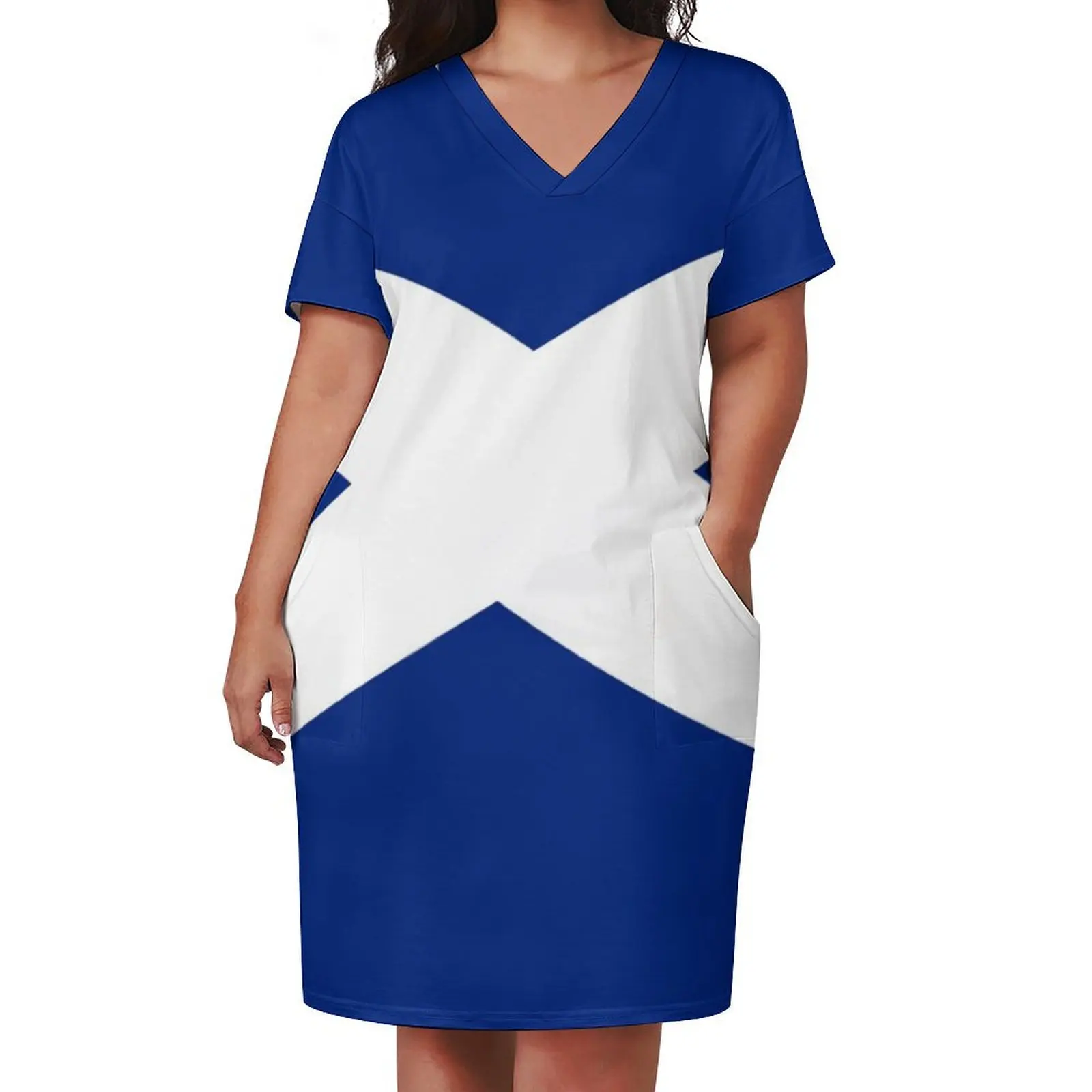 ビッグセントアンドリュースクロス - スコットランド国旗 Tシャツベッドカバー布団ルーズポケットドレス女性服女性服女性ファッション