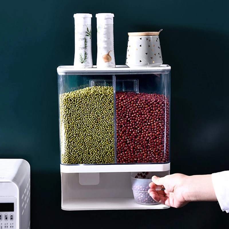 Transparent Rice Dispenser Wall Mounted Rice Storage Containers Kitchen Grain Organizer Sealed Kitchen Storage