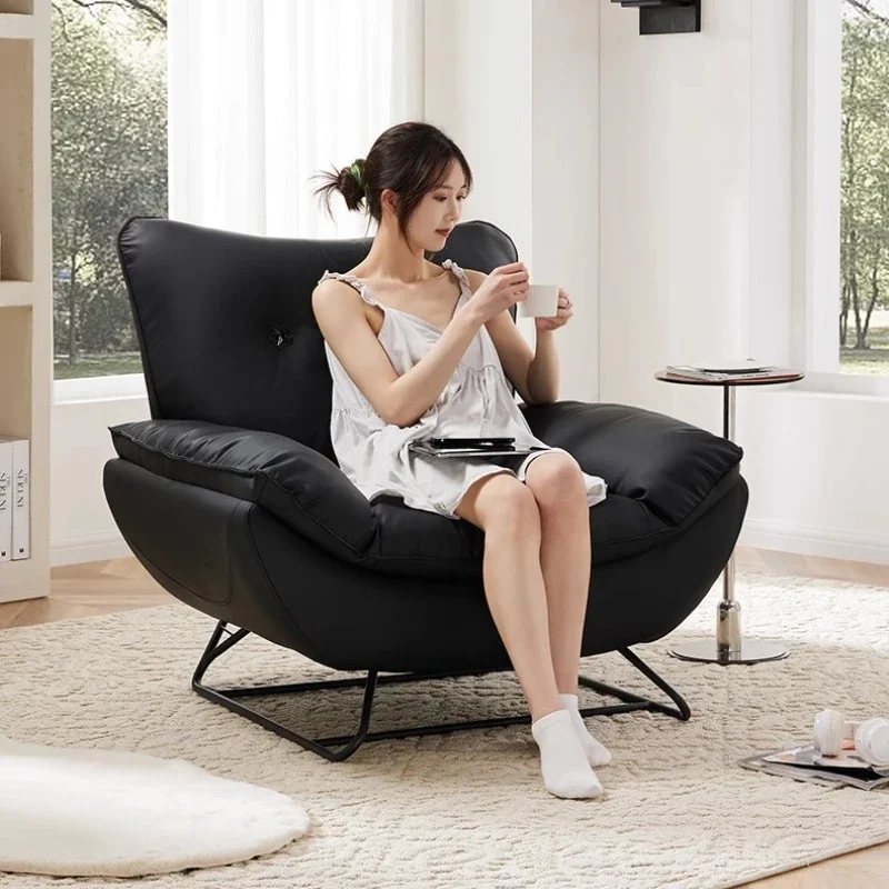 Living Room Chairs Sleepable Lie Down Simple Modern Single Sofa Leather Living Room Bedroom Cream Wind Lazy Sofa Leisure Office