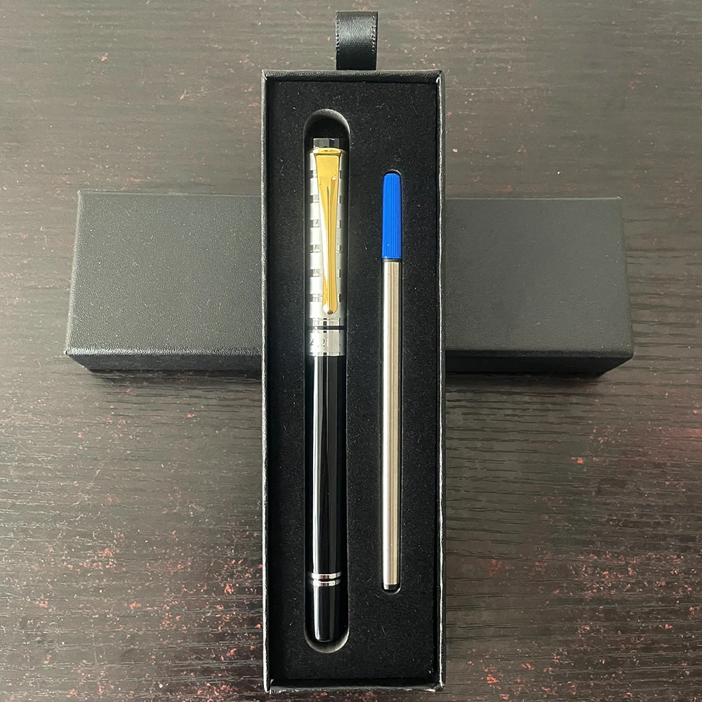 Luxury Metal Black Silver Signature Pens Customized Name Text Business Office Stationery High Quality Ballpoint Pen Box Set Gift