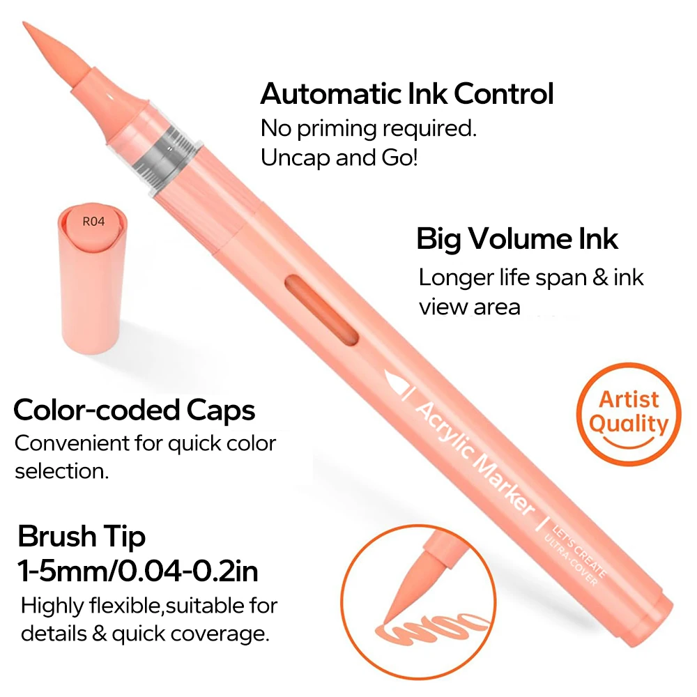 Acrylic Paint Markers Set, 6/60 Colors Brush Tip Acrylic Paint Pens Set with 10 Pro Color Series, Arts and Crafts Supplies
