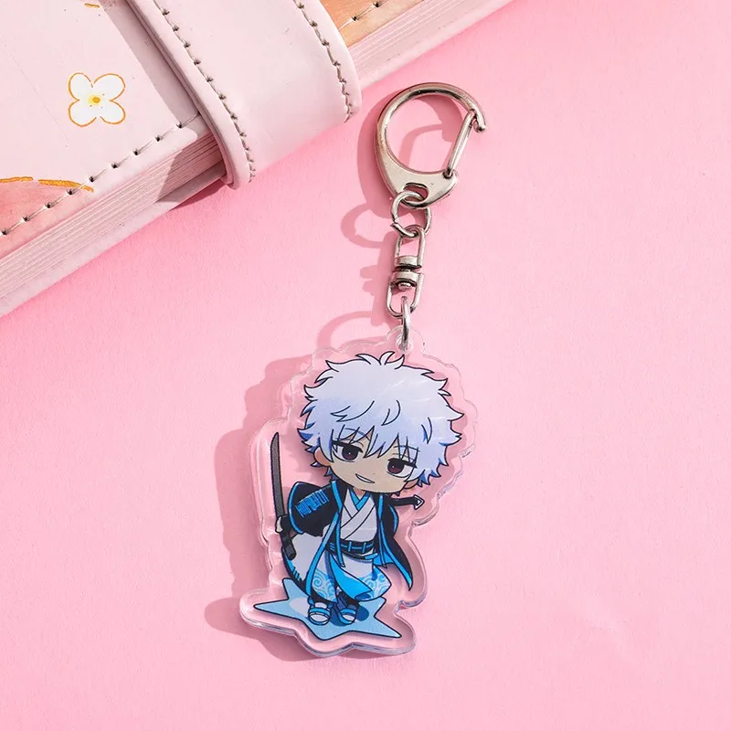 Anime GINTAMA Acrylic keychain accessaries Cartoon funny Bag Pendant Gift cute bag charm Keyring Friends Fans Gifts