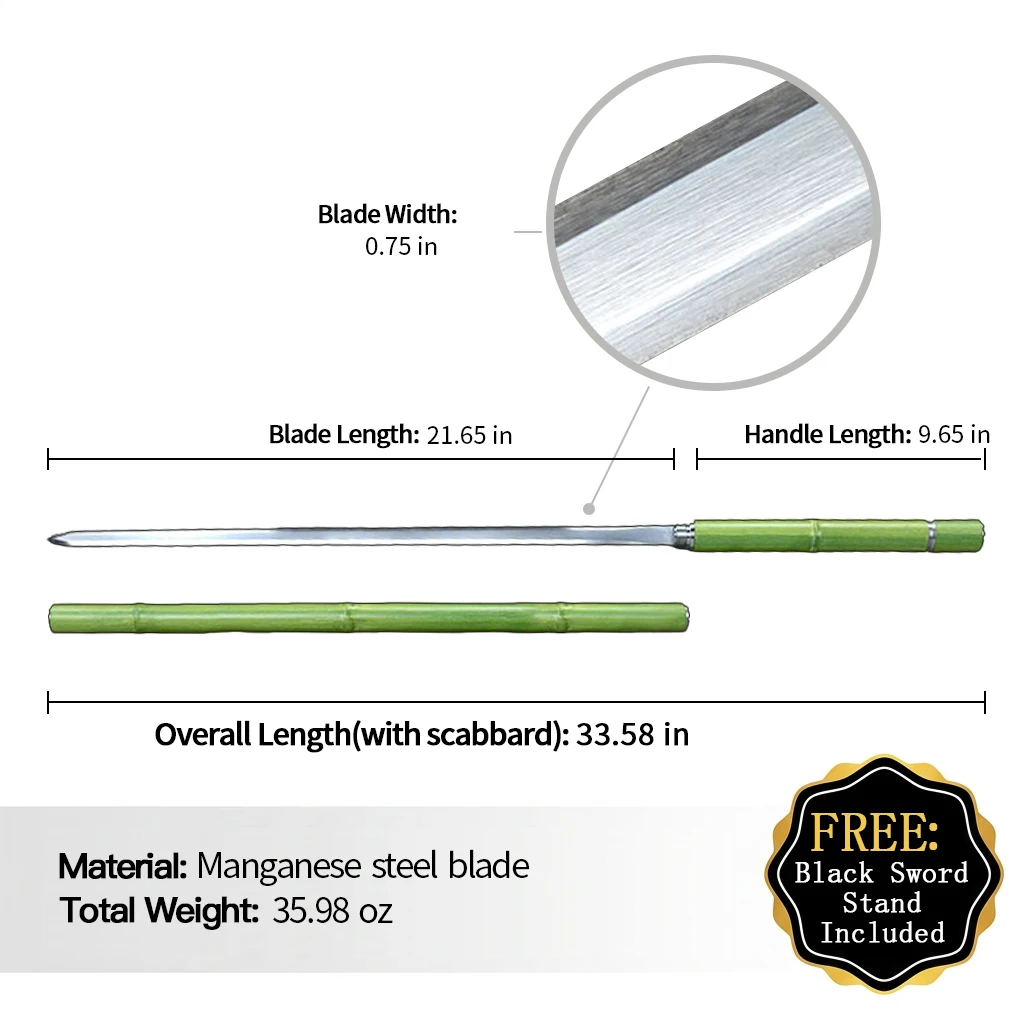 Metal Handle Imitation Bamboo Magic Sworrd Manganese steel with ruby Stainless steel sword sheath spray paint Decorative sworrd