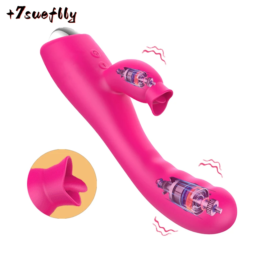 Vibrator For Women 2 In 1 Licking Machine Clitoris Stimulator G-Spot Powerful Vibro Dildo Wand Female Clit Sucker Adult Sex Toys