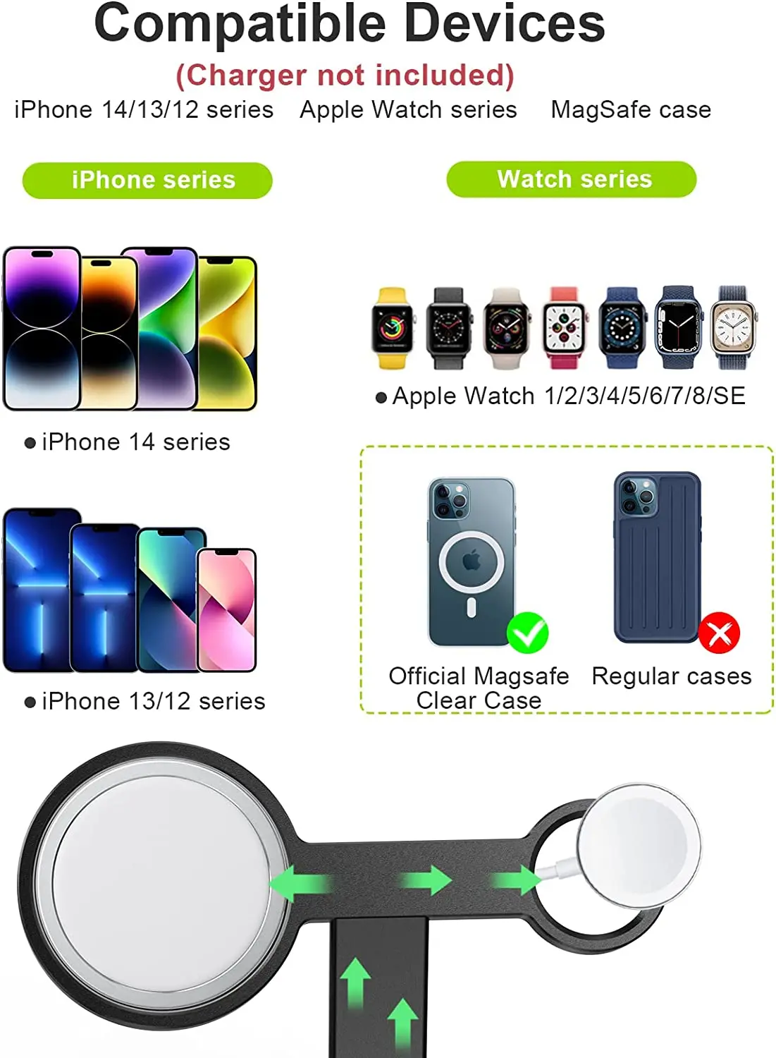 EWA 2 in 1 Wireless Charger Stand Aluminum Alloy Phone Holder Compatible with iphone13/12/Pro/ Max/Mini and Apple Watch 3/4/5/6