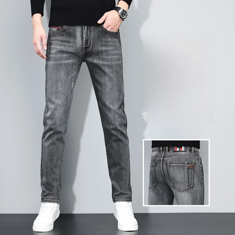 

Новые весенне-осенние мужские прямые джинсы, дышащие универсальные эластичные повседневные джинсовые брюки с высокой талией для улицы