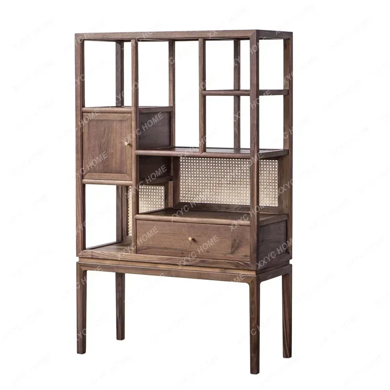 ls 04New Chinese-style solid wood tenon and mortise black walnut small Bogu rack Duobao tea cabinet