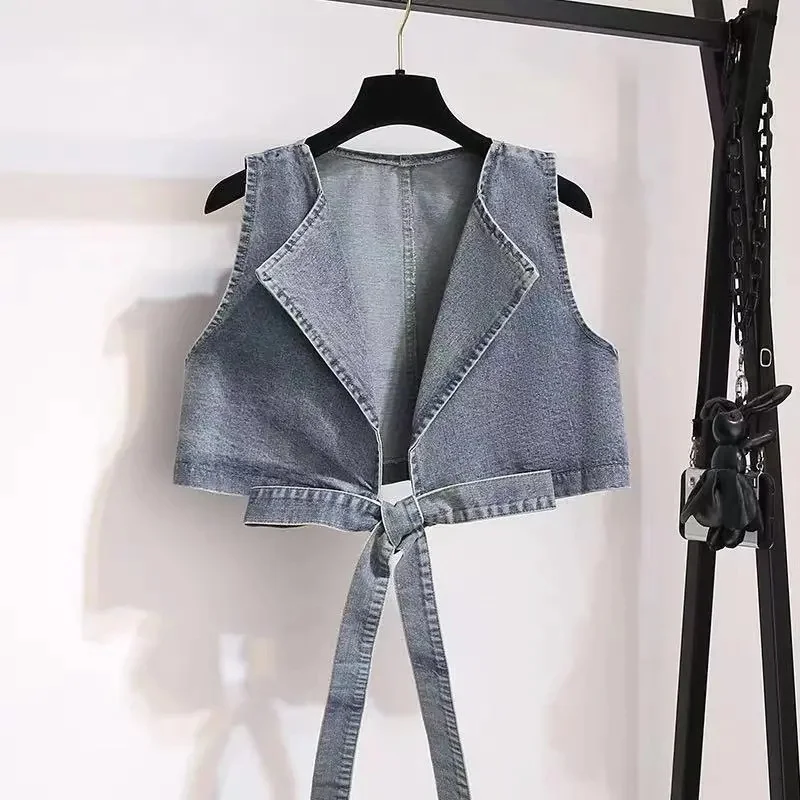 Vest Suit Women\'s Spring And Summer 2024 Fashionable Ladies Coat Denim Vest+White Shirt Two-Piece Vest