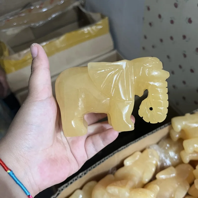 Natural Jade, Glory, Wealth, and Nobility, Rice Yellow Jade Decoration, Water Absorbing Elephant Crafts, Opening Gift, Mascot