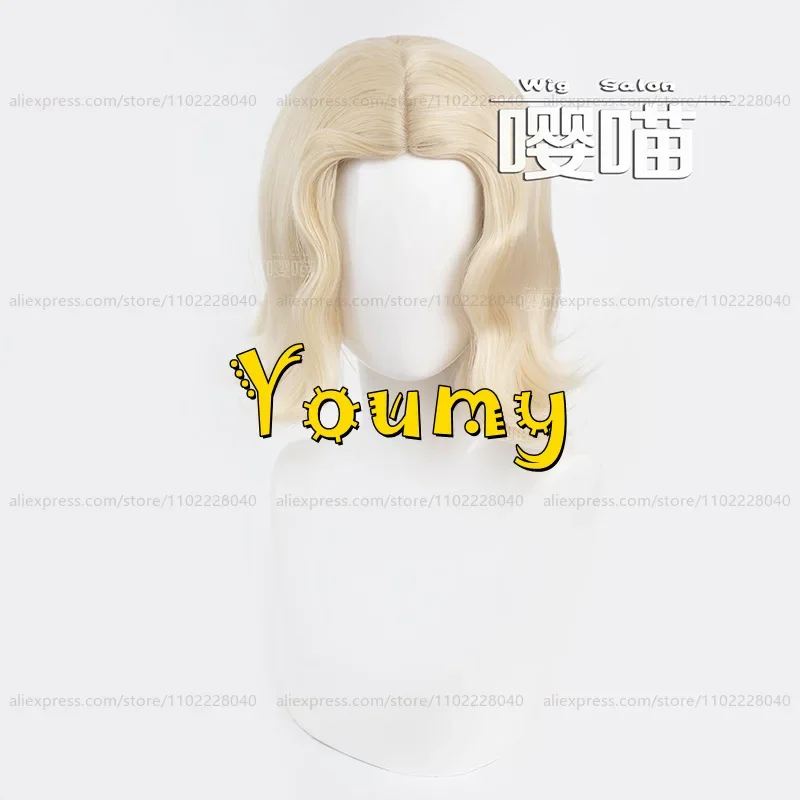 IDV فارو سيدة شعر مستعار إيفلين مورا تأثيري النساء 35 سنتيمتر قصيرة ضوء الذهبي شعر مستعار تأثيري أنيمي تأثيري الباروكات مقاومة للحرارة بيروكات صناعية