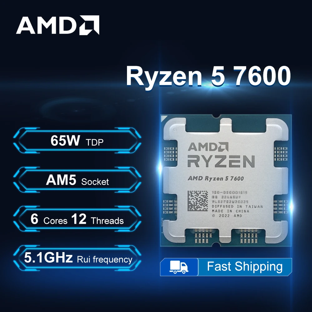 AMD Ryzen 5 7600 3.8GHz 6-Core 12-Thread R5 7600 Processor 65W 5NM L3=32M DDR5 Socket AM5 No Fan