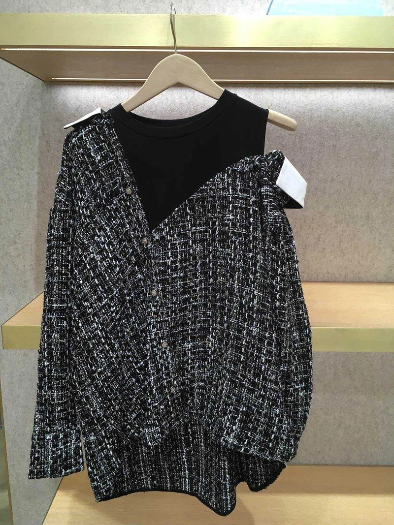 

Metallic Wind irt MFPTO00475 Осенняя хлопково-льняная клетка в асимметричную клетку из двух частей irt Briti Commute Sle Long ...